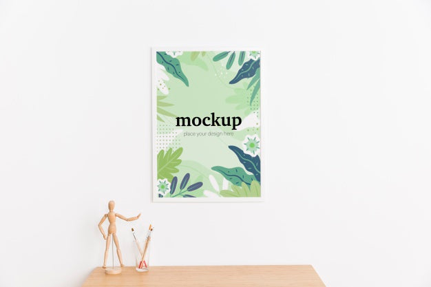 Front View White Mock-Up Frame On White Wall Psd