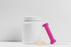 Front View White Plastic Bottle Of Protein And Pink Weight Psd