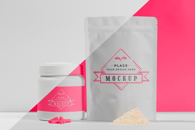 Front View White Protein Pills And Powder Psd