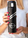 Front View Woman Holding A Black Thermos Mock-Up Psd