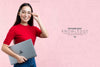 Front View Woman Holding A Mock-Up Ad For It Courses Psd