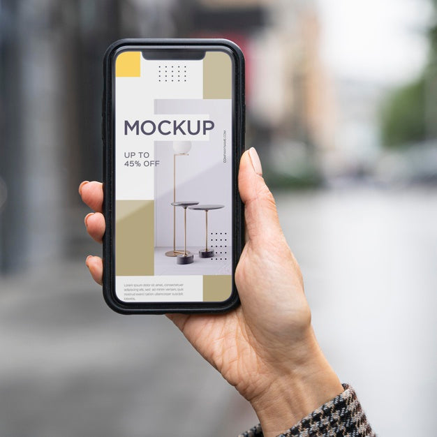 Front View Woman Holding Phone Mock-Up Psd