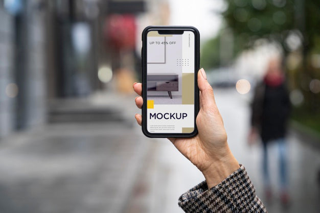 Front View Woman Holding Phone Mock-Up Psd