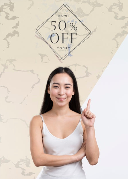 Front View Woman With Sales Mock-Up Ad Psd