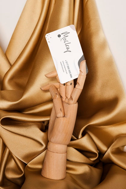 Front View Wooden Hand Holding Business Card Psd