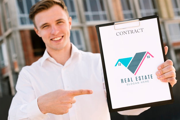 Front View Young Architect Holding A Clipboard Mock-Up Psd