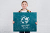 Front View Young Boy Holding Mock-Up Sign Psd