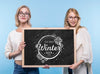 Front View Young Women With Mock-Up Sign Psd