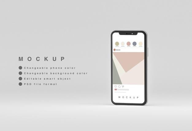 Frontal Minimal 3D Phone With Rrss Interface Mockup Levitating With Copyspace Psd