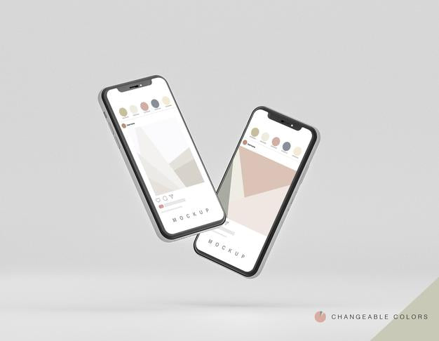 Frontal Minimal 3D Phones Mockup Levitating Psd