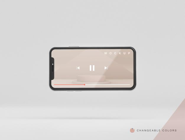Frontal Minimal 3D Turned Phone With Video Interface Mockup Levitating Psd