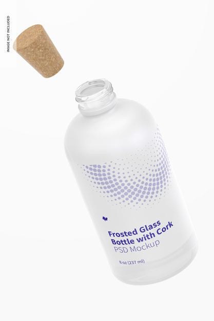 Frosted Glass Bottle With Cork Mockup, Floating Psd