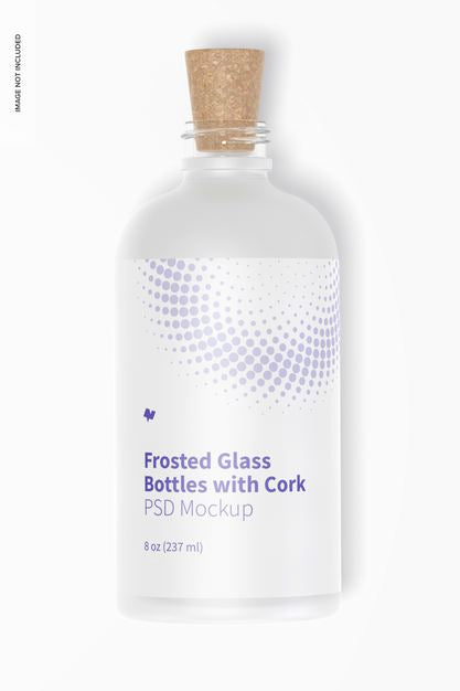 Frosted Glass Bottle With Cork Mockup, Top View Psd
