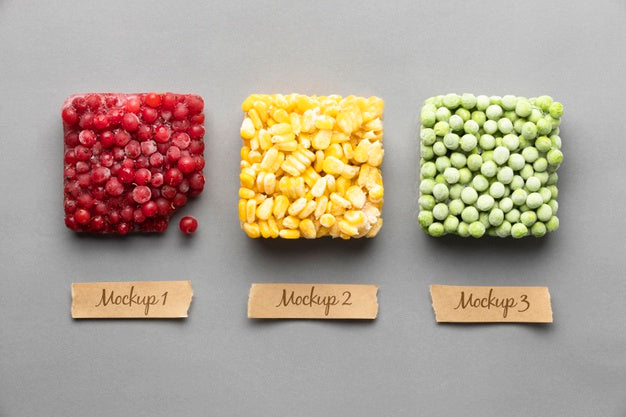 Frozen Food Arrangement With Mock-Up Labels Psd