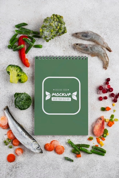 Frozen Food With Notepad Mockup Design Psd