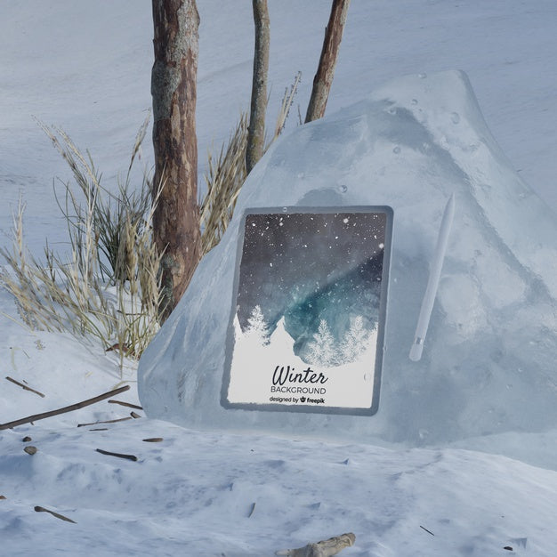 Frozen Scene With Electronic Device Psd