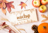 Fruit And Dried Autum Leaves Mock-Up Psd