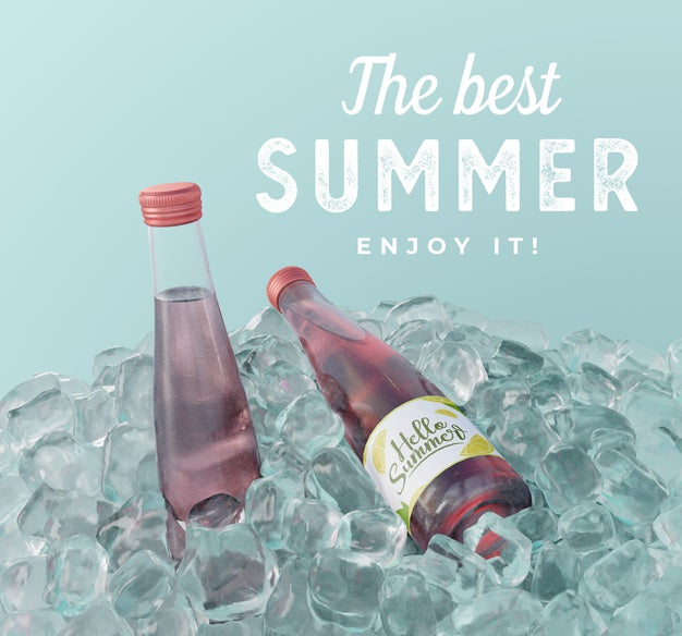Fruit Soda Bottles With Ice Cubes Psd