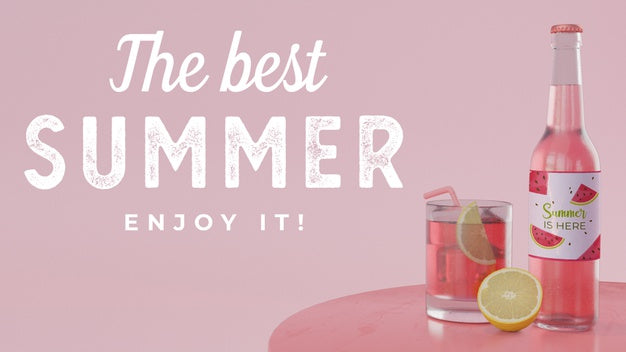 Fruit Soda Glass And Bottle On Table Psd