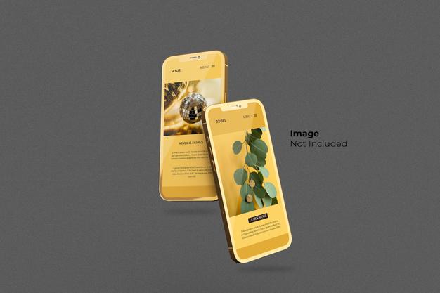 Full Screen Gold Smartphone Mockup Design Psd