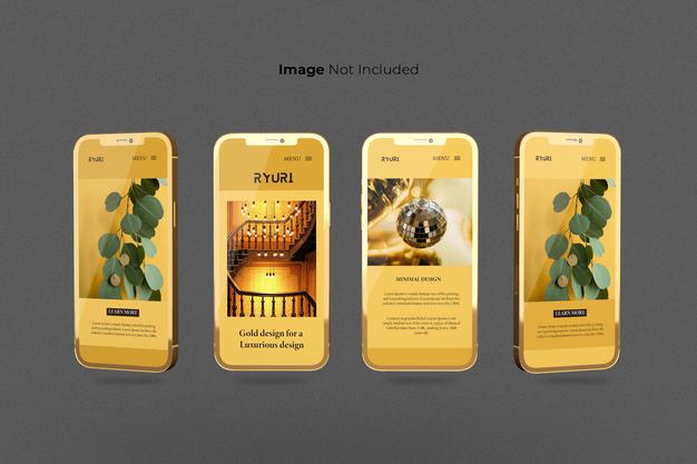 Full Screen Gold Smartphone Mockup Design Psd