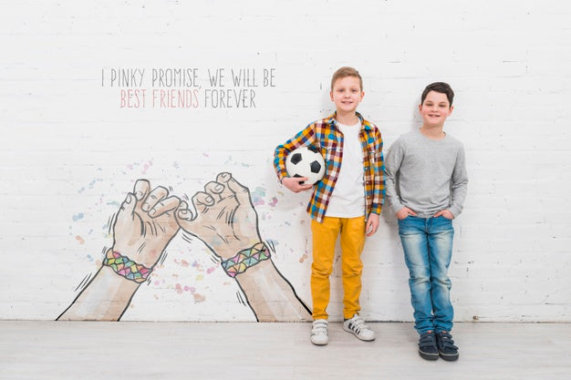 Full Shot Boys With Football Ball Outdoors Psd