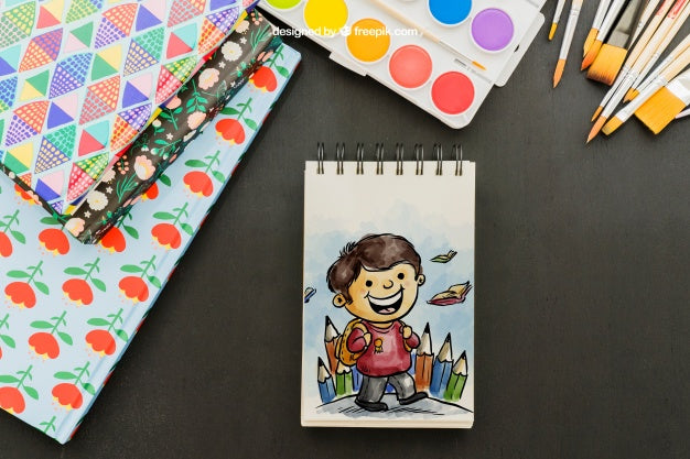 Fun Watercolor Drawing With Brushes And Folders Psd