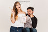 Funny Couple With Notepad Psd