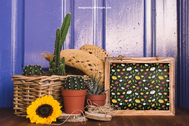 Gardening Mockup With Cactus Psd