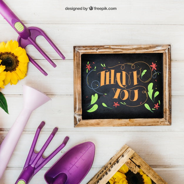 Gardening Mockup With Gardening Tools Psd