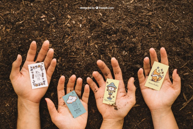 Gardening Mockup With Hands Holding Cards Psd