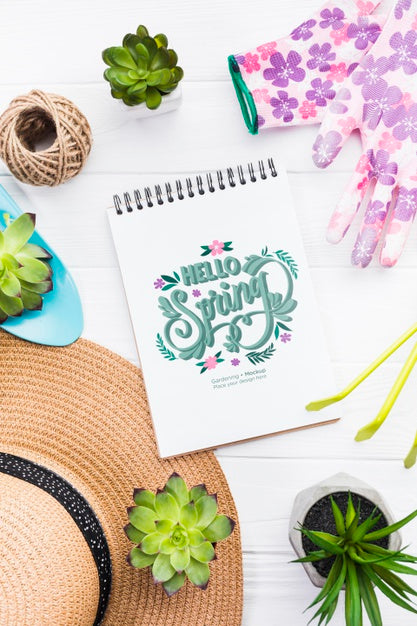 Gardening Tools On Wooden Table Above View Psd