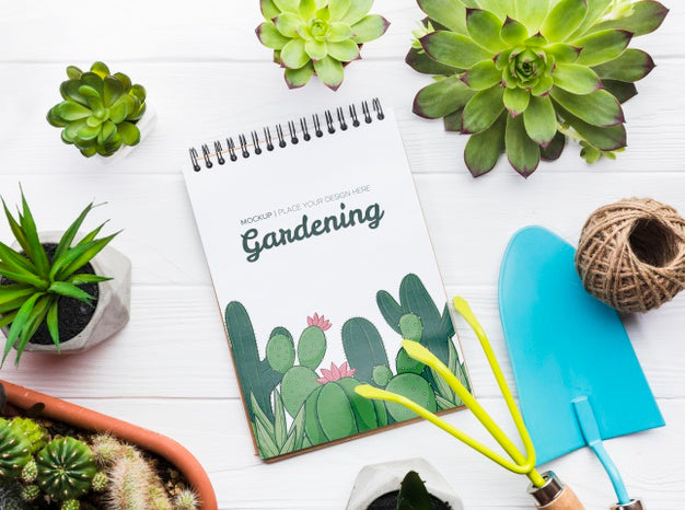 Gardening Tools On Wooden Table Flat Lay Psd