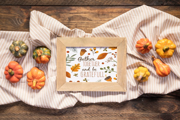 Gather Together And Be Grateful Mock-Up Quote Top View Psd