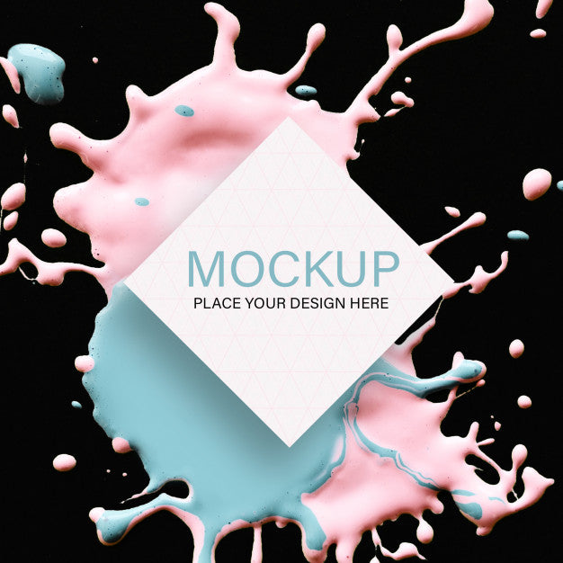 Geometric Mockup With Pink And Blue Liquid Color On Black Background Psd