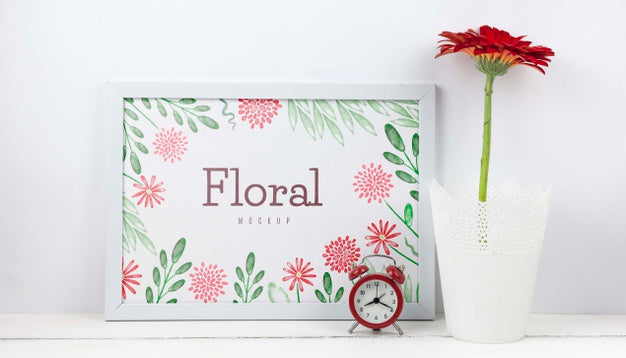 Gerbera Flower Next To Frame Mockup Psd
