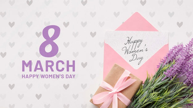 Gift And Lavender Flowers For Womens Day Celebration Psd