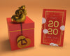 Gift Box And Greeting Card On Table Psd
