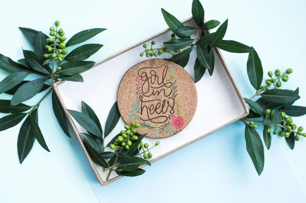 Gift Box Mockup With Floral Decoration Psd