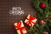 Gift Boxes And Christmas Pine Leaves Psd