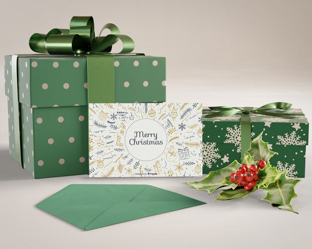Gifts And Christmas Card Prepared Psd