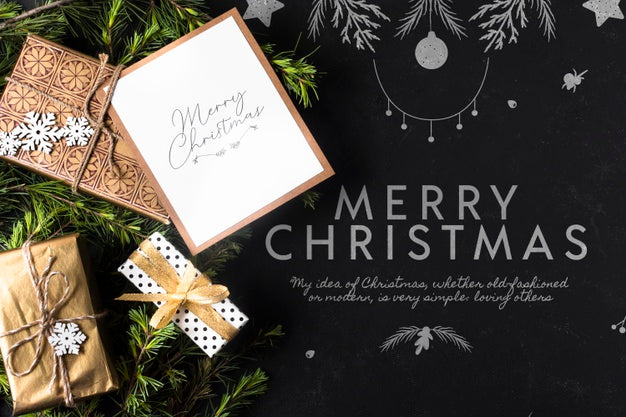 Gifts For Christmas With Card Beside Psd