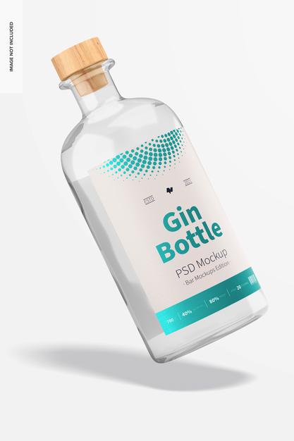 Gin Bottle Mockup, Floating Psd
