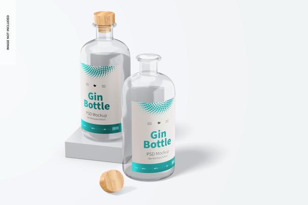 Gin Bottles Mockup, Perspective Psd