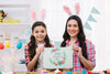 Girl And Mother With Card Mockup On Easter Day Psd