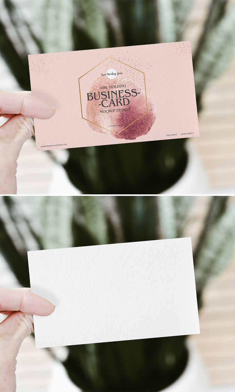 Girl Holding Psd Business Card Mockup Design 2019
