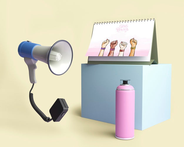 Girl Power Concept Arrangement With Megaphone Psd