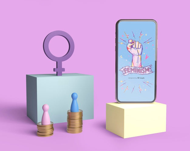 Girl Power Concept Assortment With Phone Mock-Up Psd