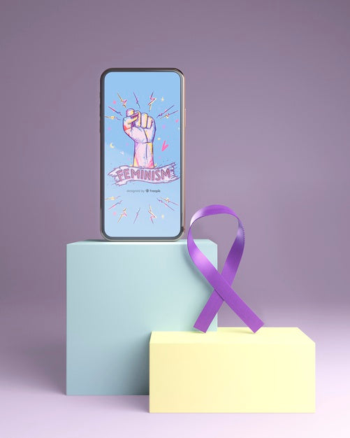Girl Power Concept With Phone Mock-Up Psd