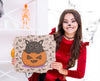 Girl Showing Card With Carved Pumpkin And Cat Psd